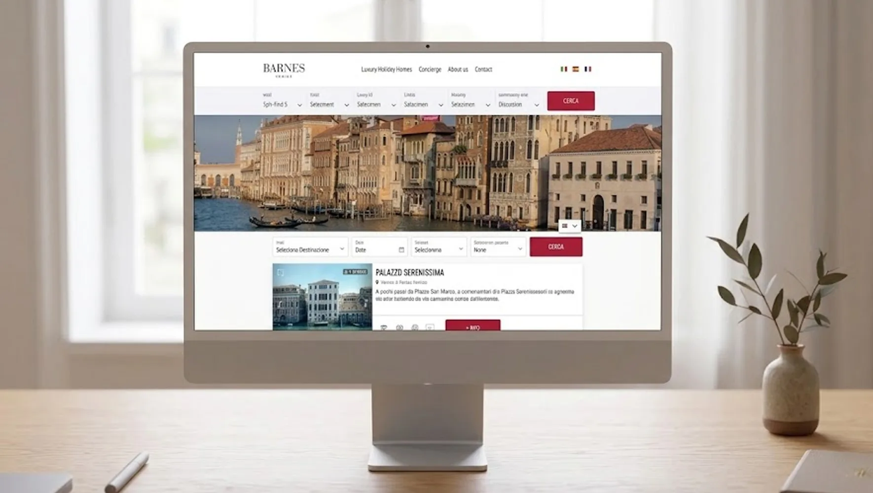 Homepage Barnes Venezia su monitor: Venezia e ricerca immobili