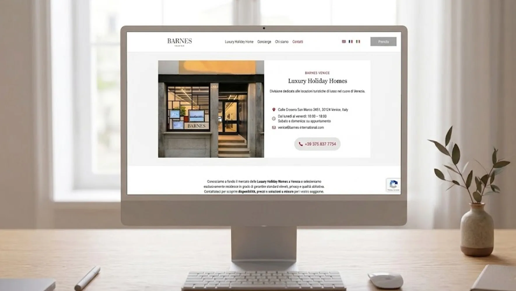 Pagina Luxury Holiday Homes del sito Barnes Venezia
