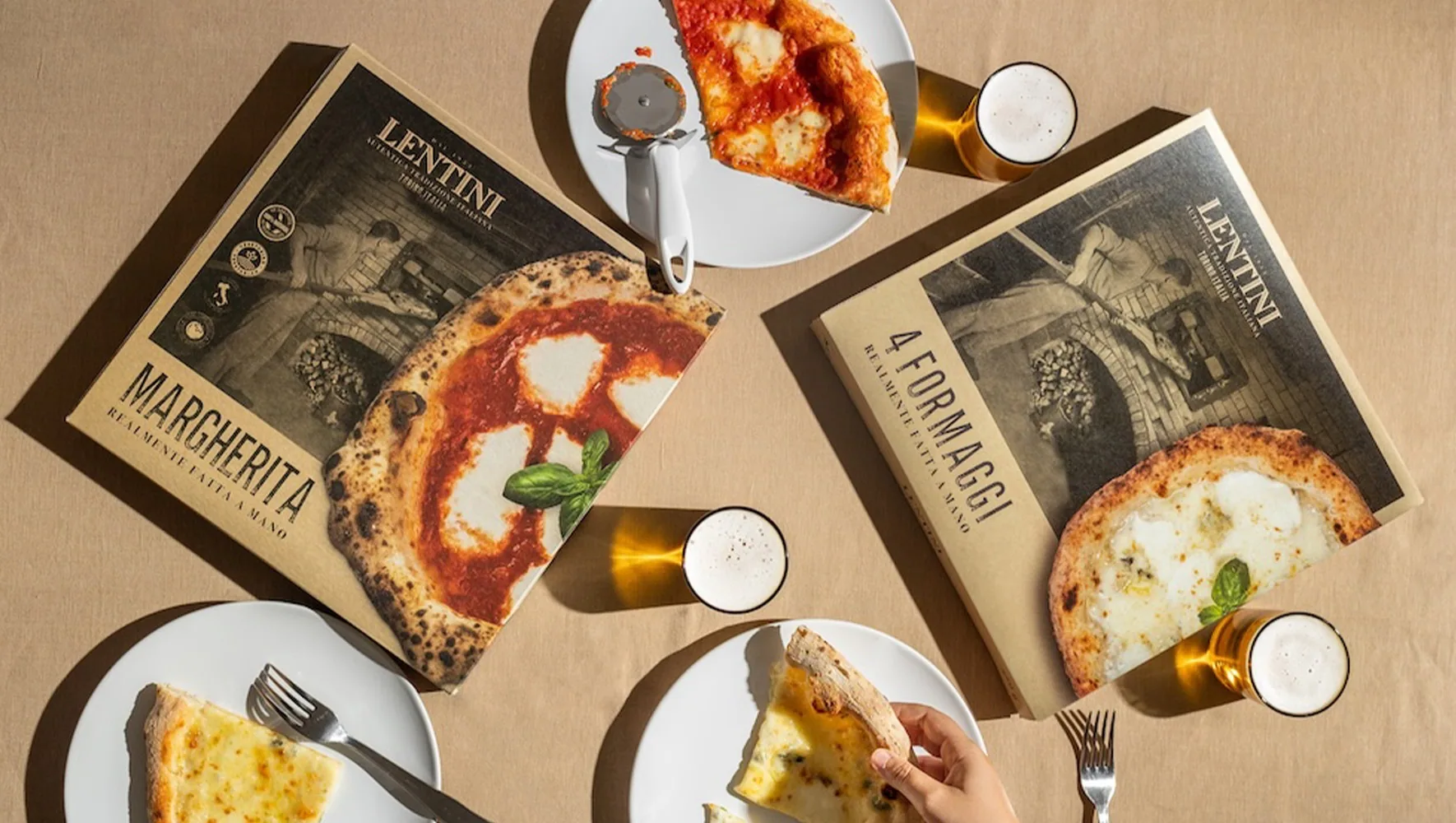 Lentini: packaging vintage per pizze surgelate cotte in forno a legna